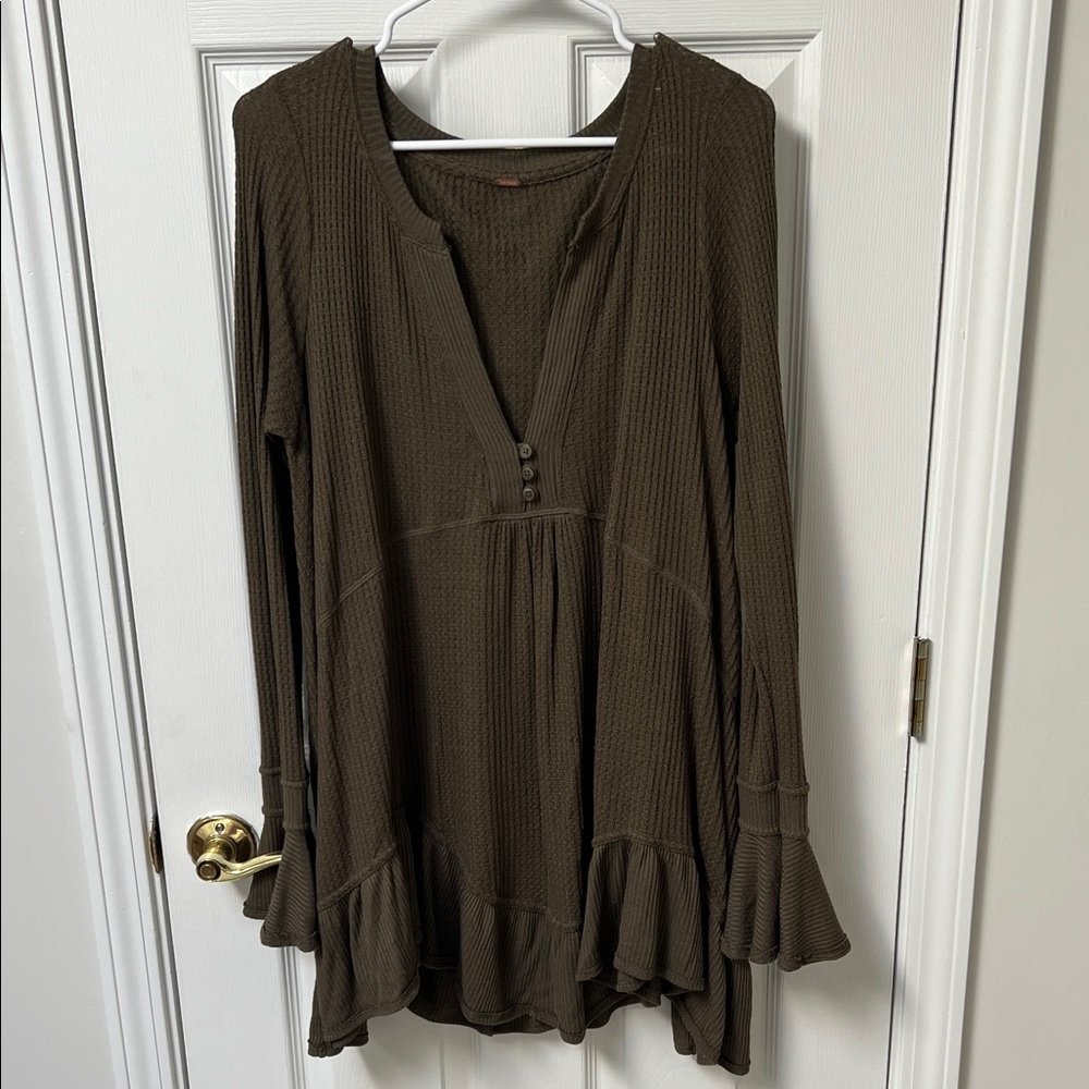 Free People Olive Green Oversized Tunic Women's Top